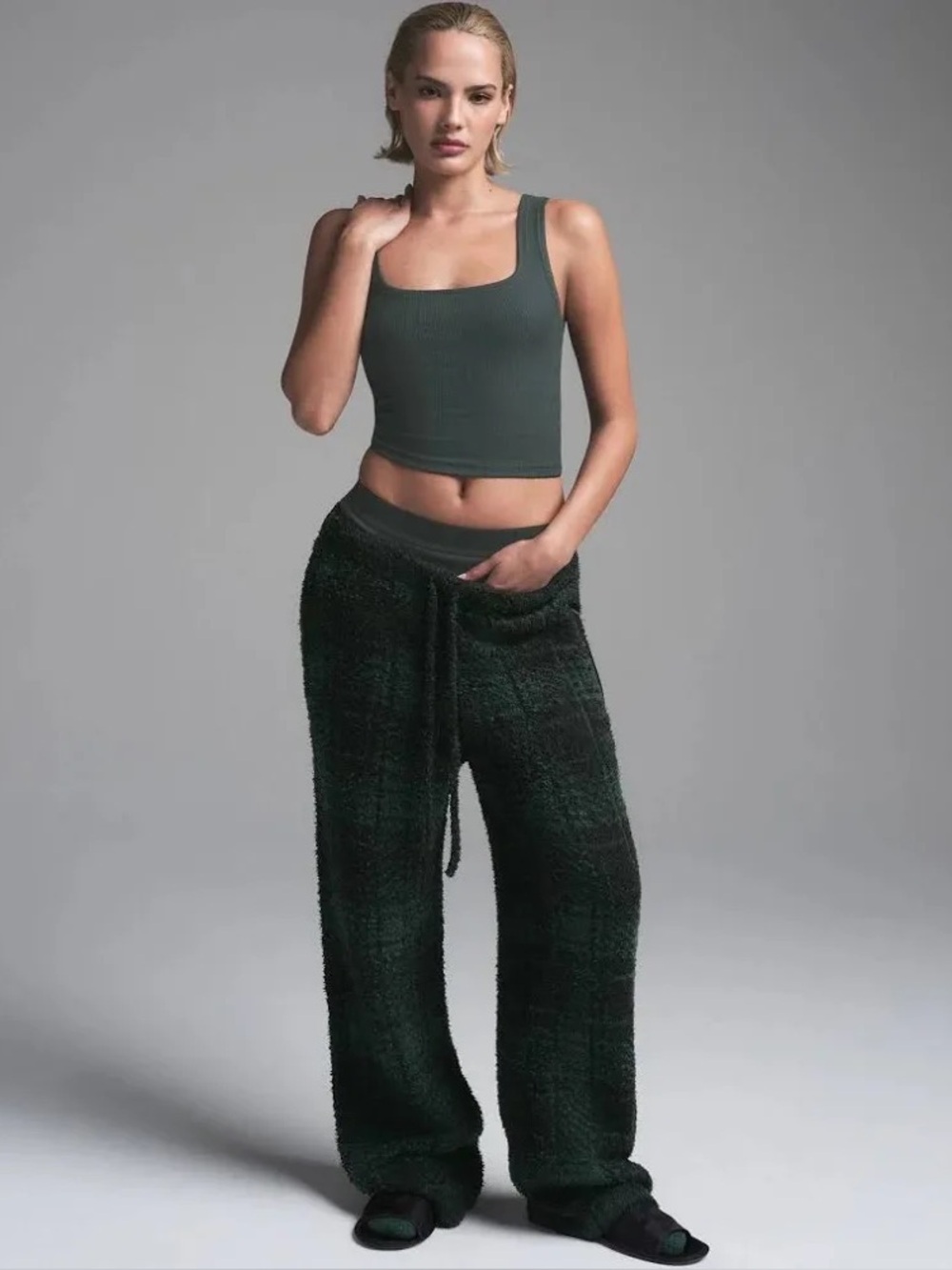 Skims Cozy Plaid Knit Pants Brand New With Tags Small/Medium